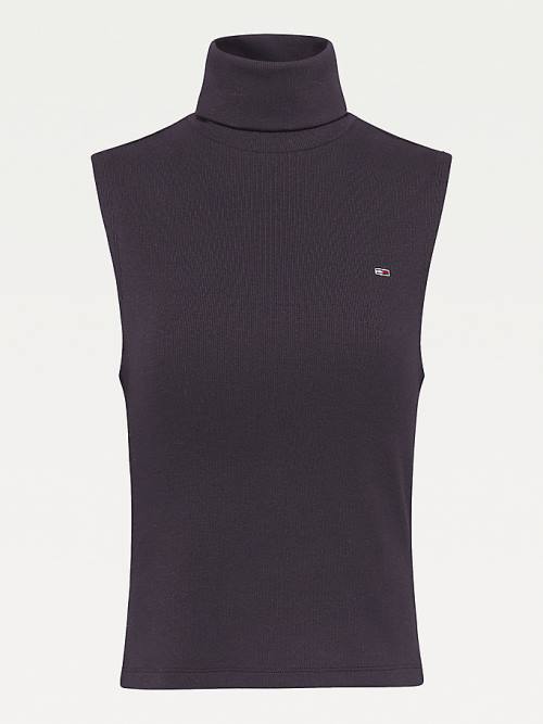 Tommy Hilfiger Essential Turtleneck Kolsuz Slim Vest Tişört Kadın Siyah | TH671BMK