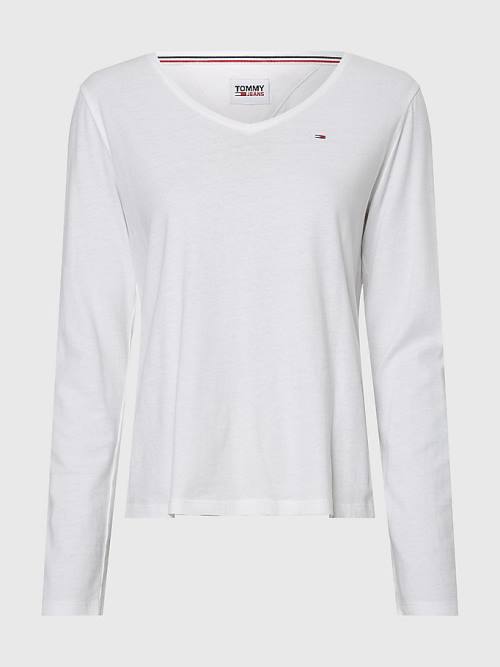 Tommy Hilfiger Essential V-Neck Long Sleeve Tişört Kadın Beyaz | TH132NDG