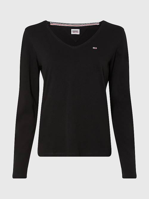 Tommy Hilfiger Essential V-Neck Long Sleeve Tişört Kadın Siyah | TH824ZYA