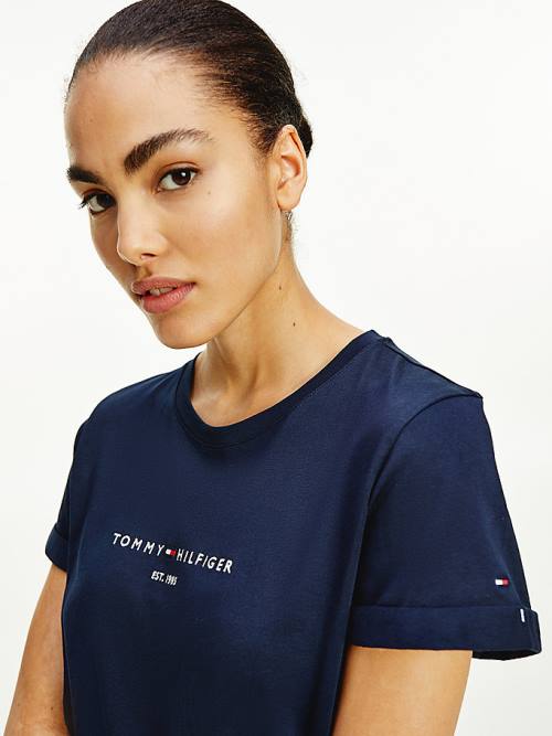 Tommy Hilfiger Essentials Logo Kısa Sleeve Elbise Kadın Mavi | TH831BMR