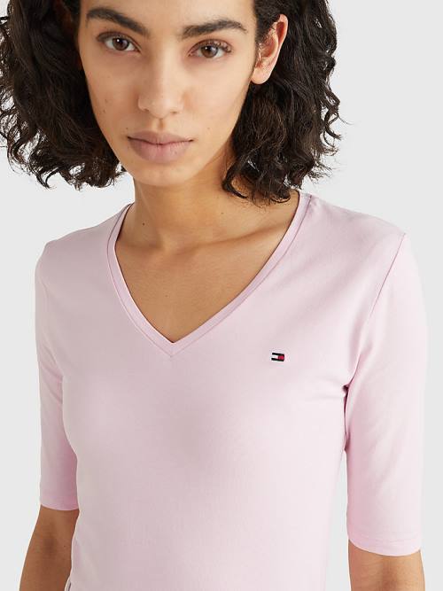 Tommy Hilfiger Essentials Slim Fit Half Sleeve Tişört Kadın Pembe | TH831BDX