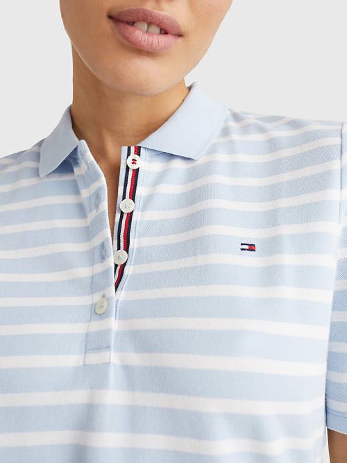 Tommy Hilfiger Essentials Stripe Polo Yaka Tişört Kadın Mavi | TH072BRW