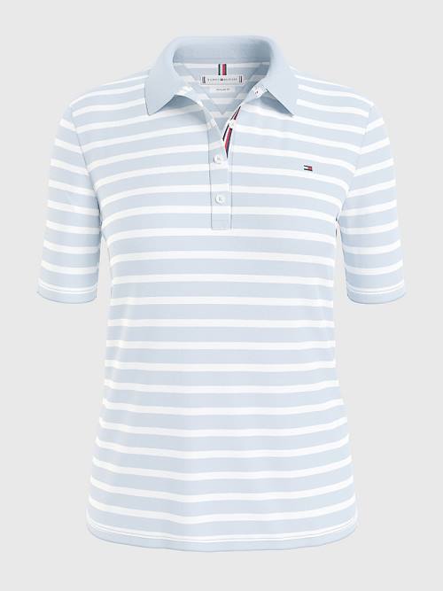 Tommy Hilfiger Essentials Stripe Polo Yaka Tişört Kadın Mavi | TH072BRW