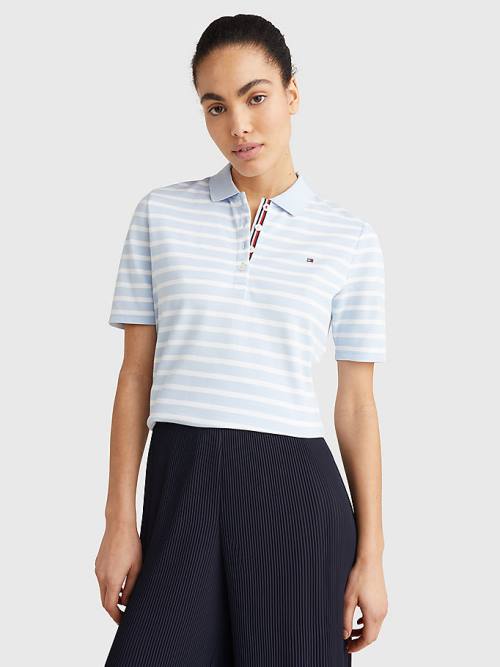 Tommy Hilfiger Essentials Stripe Polo Yaka Tişört Kadın Mavi | TH072BRW