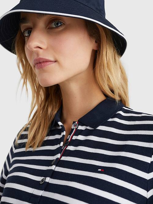 Tommy Hilfiger Essentials Stripe Polo Yaka Tişört Kadın Mavi | TH643EMP