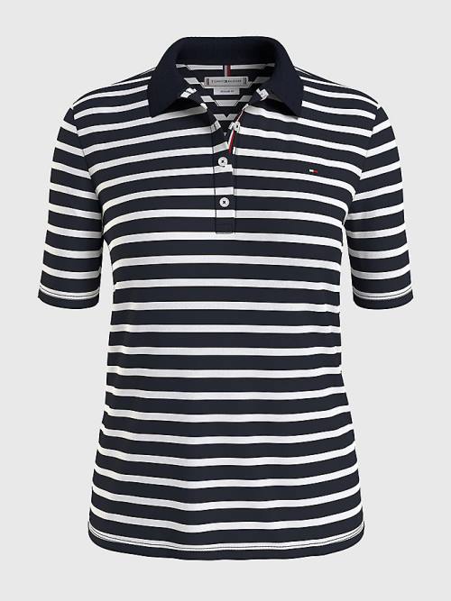 Tommy Hilfiger Essentials Stripe Polo Yaka Tişört Kadın Mavi | TH643EMP