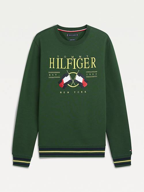 Tommy Hilfiger Exclusive Flag Logo Sweatshirt Erkek Yeşil | TH124BZN