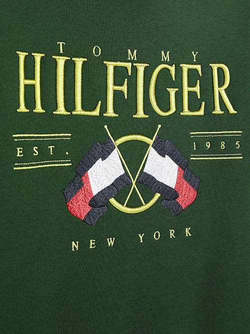 Tommy Hilfiger Exclusive Flag Logo Sweatshirt Erkek Yeşil | TH124BZN