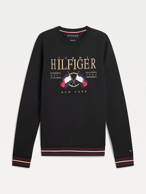 Tommy Hilfiger Exclusive Flag Logo Sweatshirt Erkek Siyah | TH376MSW