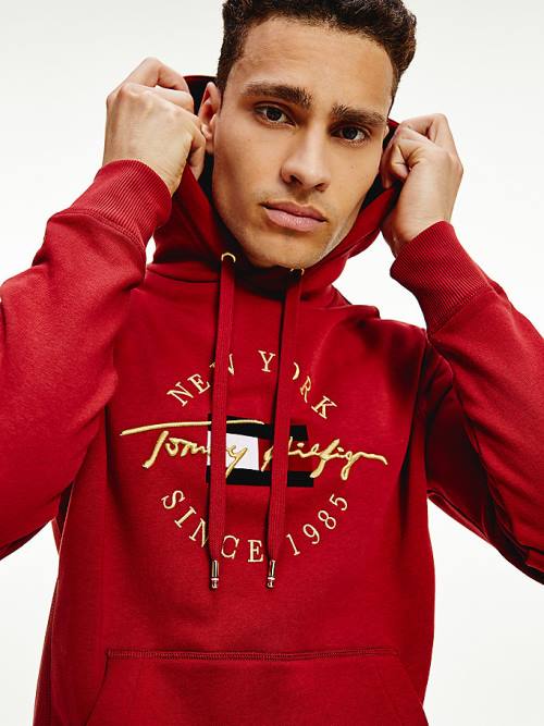 Tommy Hilfiger Exclusive Icons Kapüşonlu Sweatshirt Erkek Kırmızı | TH982IQS