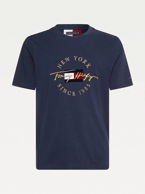 Tommy Hilfiger Exclusive Icons Organic Pamuklu Tişört Erkek Mavi | TH759TMV