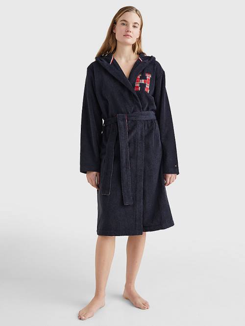 Tommy Hilfiger Exclusive Organic Pamuklu Towelling Bathrobe Pijama Kadın Mavi | TH538LRF