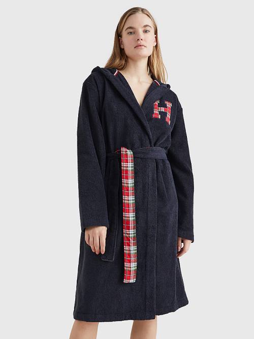 Tommy Hilfiger Exclusive Organic Pamuklu Towelling Bathrobe Pijama Kadın Mavi | TH538LRF