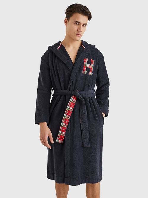 Tommy Hilfiger Exclusive Organic Pamuklu Monogram Bathrobe Pijama Erkek Mavi | TH687WYD