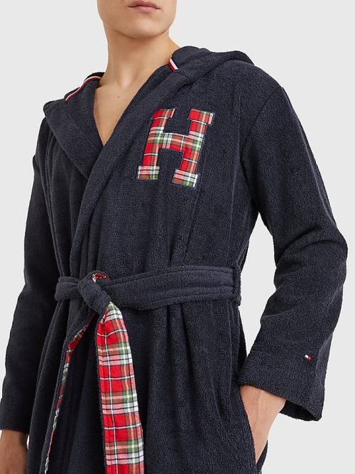 Tommy Hilfiger Exclusive Organic Pamuklu Monogram Bathrobe Pijama Erkek Mavi | TH687WYD