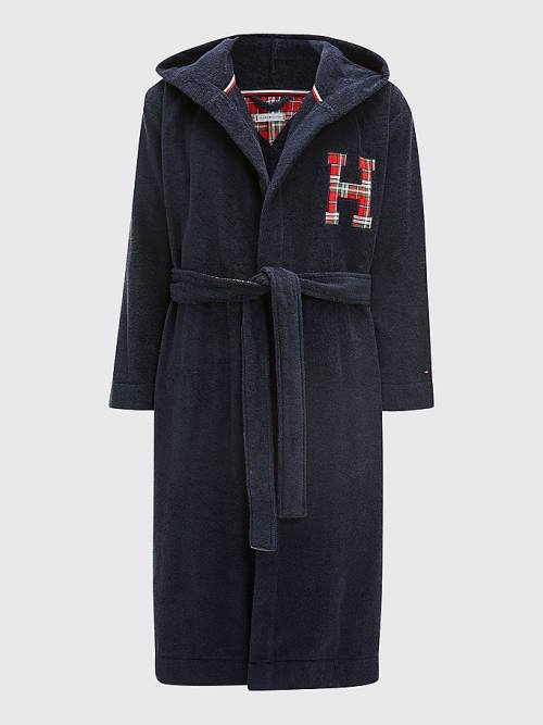 Tommy Hilfiger Exclusive Organic Pamuklu Monogram Bathrobe Pijama Erkek Mavi | TH687WYD