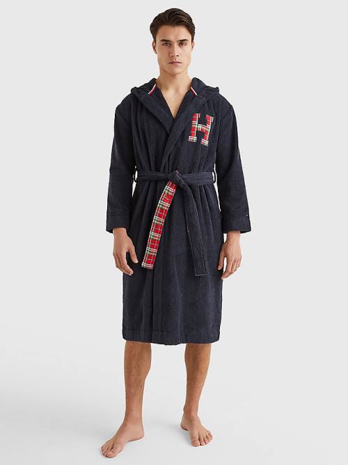 Tommy Hilfiger Exclusive Organic Pamuklu Monogram Bathrobe Pijama Erkek Mavi | TH687WYD