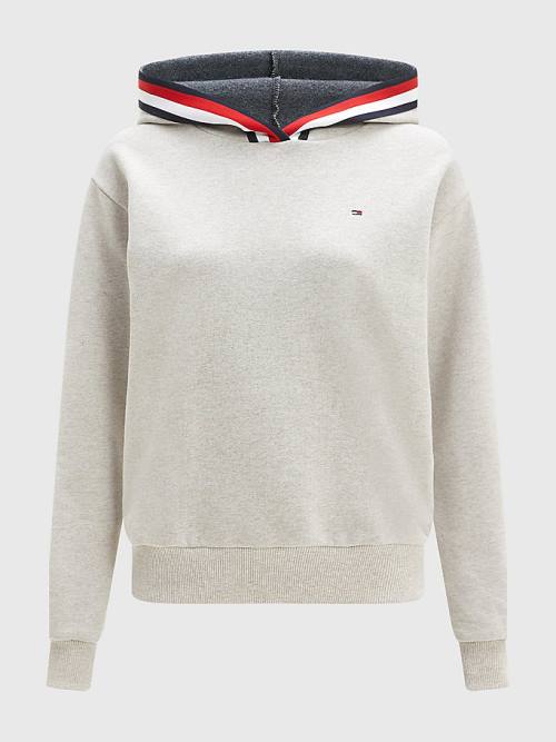 Tommy Hilfiger Exclusive Stripe Detail Kapüşonlu Sweatshirt Kadın Bej Rengi | TH945HKU