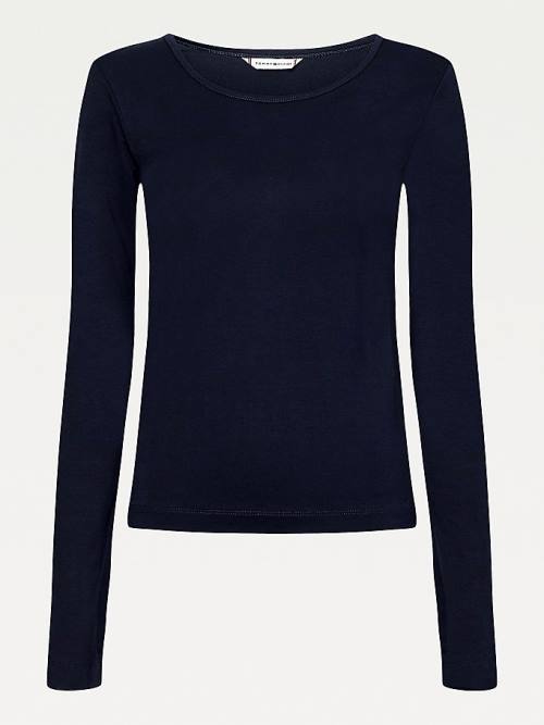 Tommy Hilfiger Extra Slim Fit Long Sleeve Tişört Kadın Mavi | TH149COX