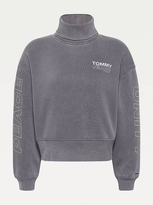 Tommy Hilfiger Faded Boxy Turtleneck Sweatshirt Kadın Siyah | TH415RPE