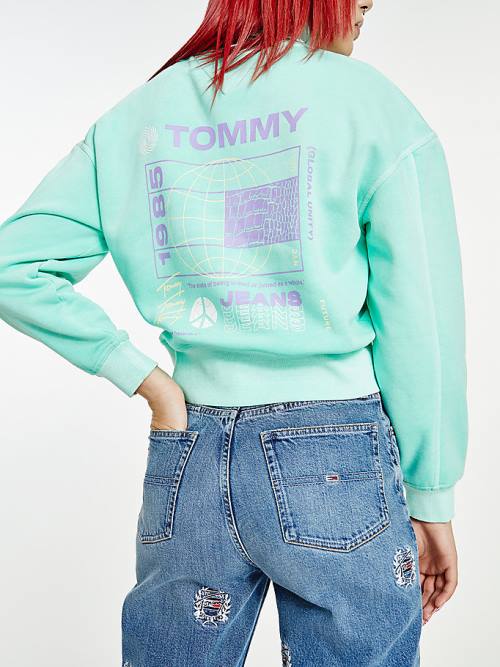 Tommy Hilfiger Faded Boxy Turtleneck Sweatshirt Kadın Yeşil | TH803ASM