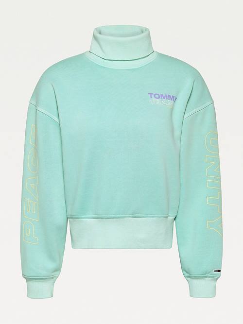 Tommy Hilfiger Faded Boxy Turtleneck Sweatshirt Kadın Yeşil | TH803ASM