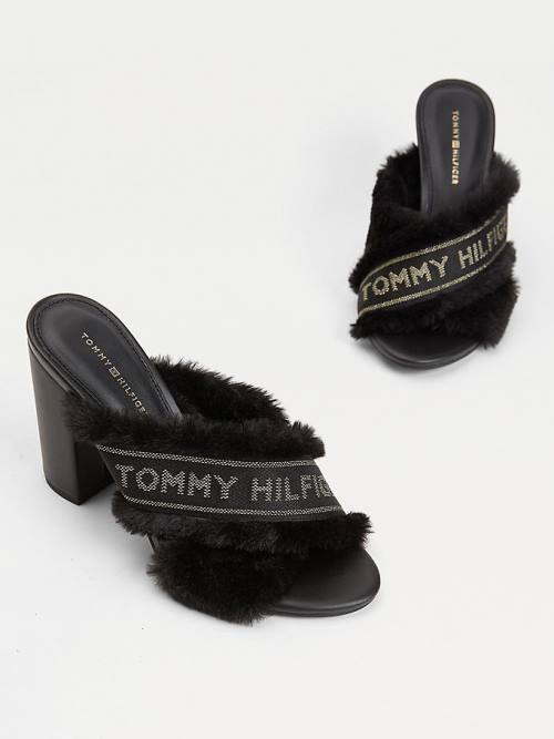 Tommy Hilfiger Faux Fur Logo Tape Sandalet Kadın Siyah | TH063FIZ