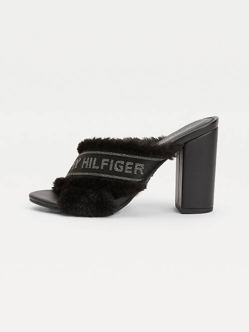 Tommy Hilfiger Faux Fur Logo Tape Sandalet Kadın Siyah | TH063FIZ