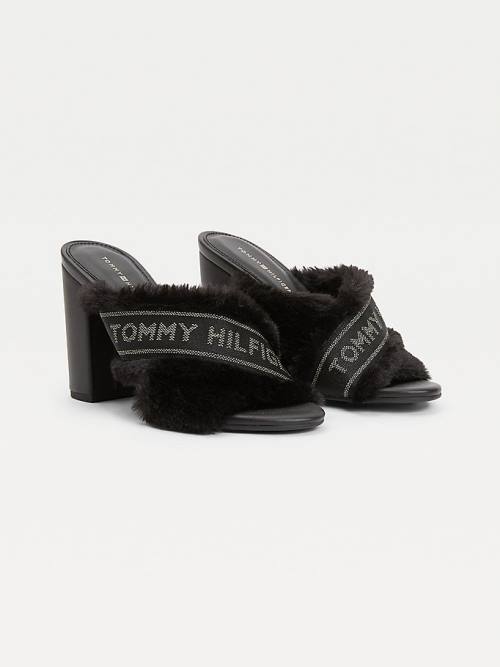 Tommy Hilfiger Faux Fur Logo Tape Sandalet Kadın Siyah | TH063FIZ