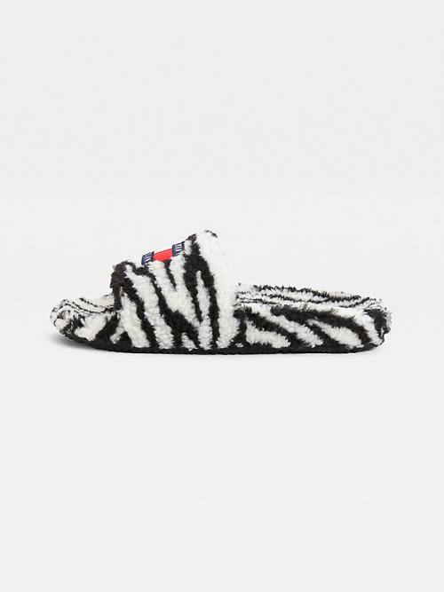 Tommy Hilfiger Faux Fur Zebra Slides Sandalet Kadın Siyah | TH862TNY