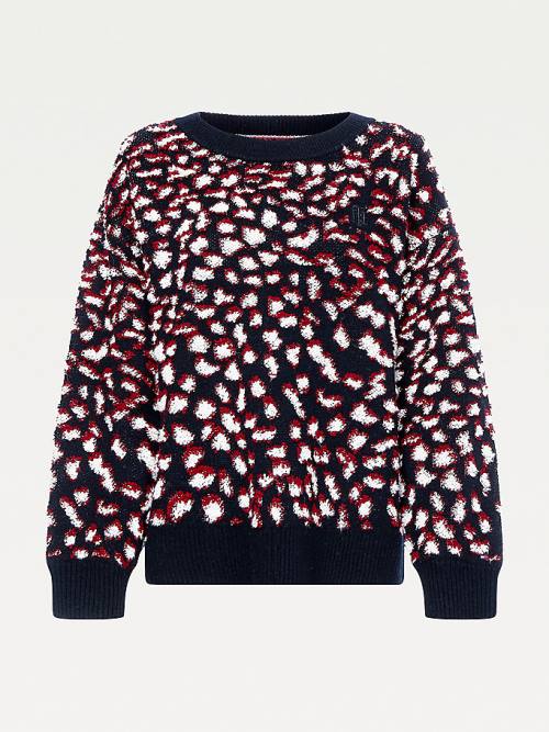 Tommy Hilfiger Feather Jacquard Oversized Monogram Jumper Kazak Kadın Mor | TH214IHV