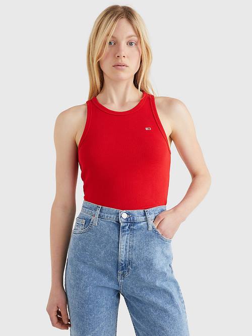 Tommy Hilfiger Feminine Ribbed Tank Top Tişört Kadın Kırmızı | TH097VAR