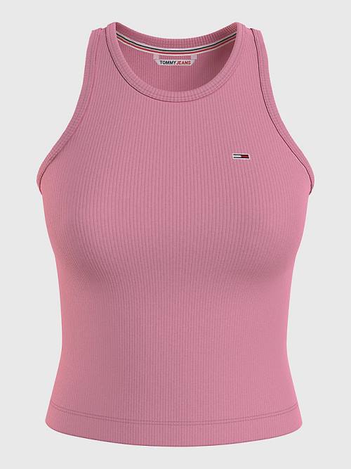 Tommy Hilfiger Feminine Ribbed Tank Top Tişört Kadın Pembe | TH276LZK