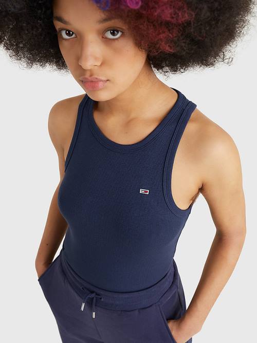 Tommy Hilfiger Feminine Ribbed Tank Top Tişört Kadın Mavi | TH590LEU