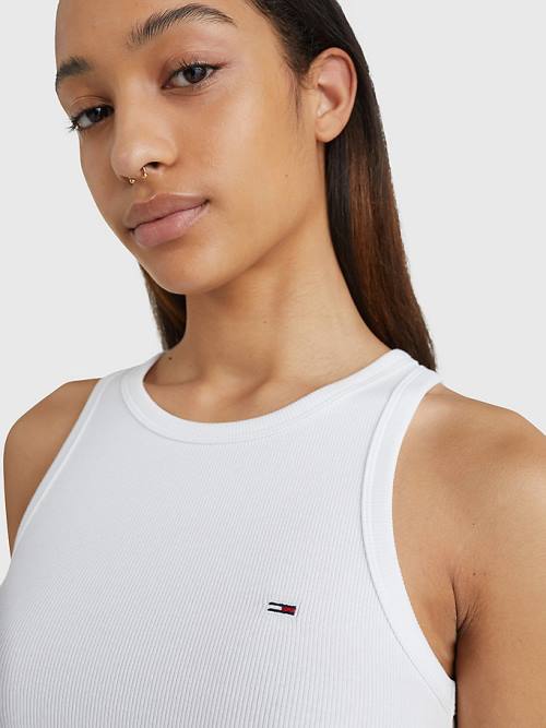 Tommy Hilfiger Feminine Ribbed Tank Top Tişört Kadın Beyaz | TH630UPL