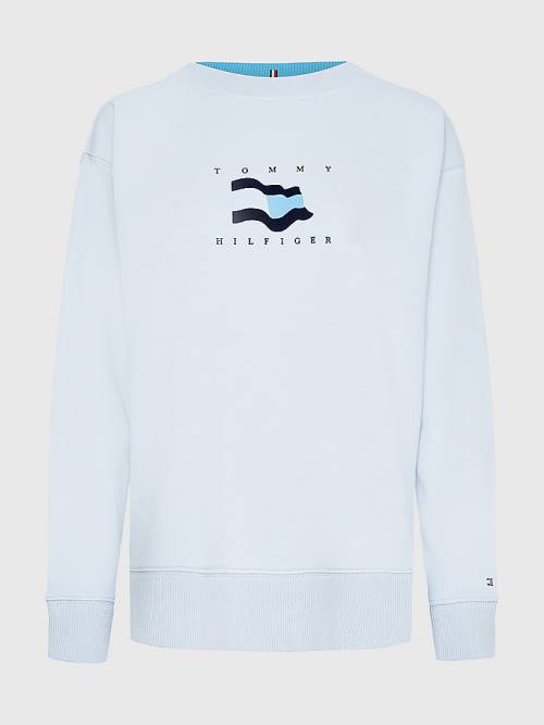 Tommy Hilfiger Flag Detail Relaxed Fit Sweatshirt Kapüşonlu Sweatshirt Kadın Mavi | TH310AQG