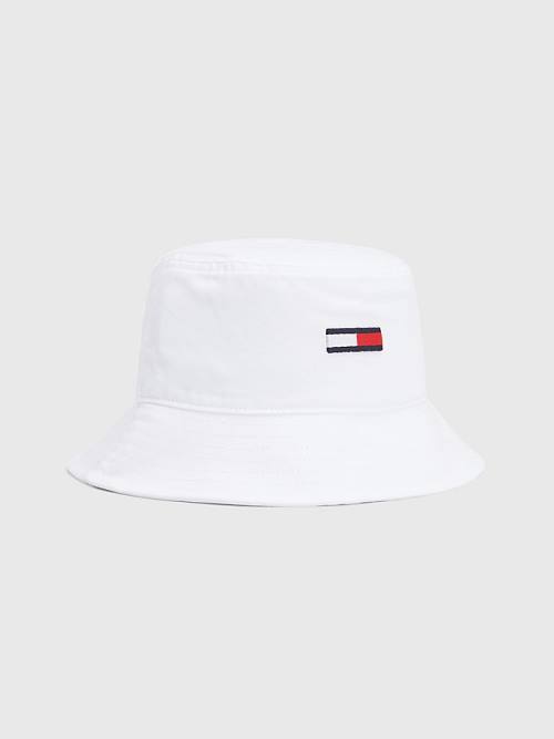 Tommy Hilfiger Flag Embroidery Bucket Şapka Erkek Beyaz | TH917DNO