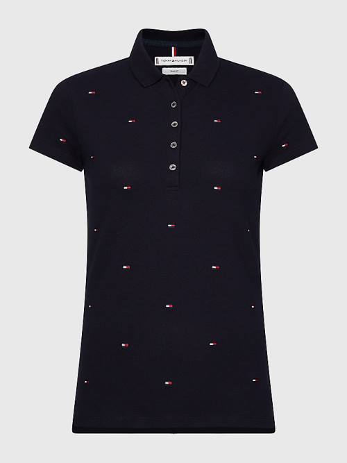 Tommy Hilfiger Flag Embroidery Slim Fit Polo Yaka Tişört Kadın Mavi | TH596DYA