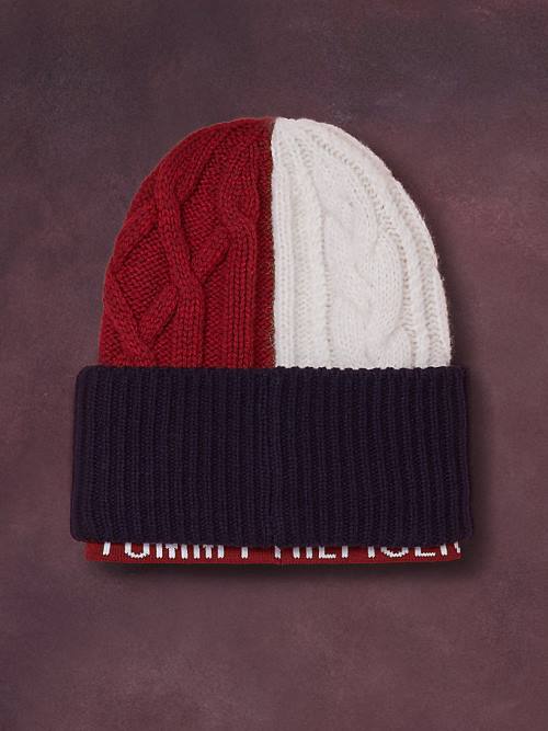 Tommy Hilfiger Flag Icon Cable Knit Beanie Şapka Kadın Mavi | TH607VNL