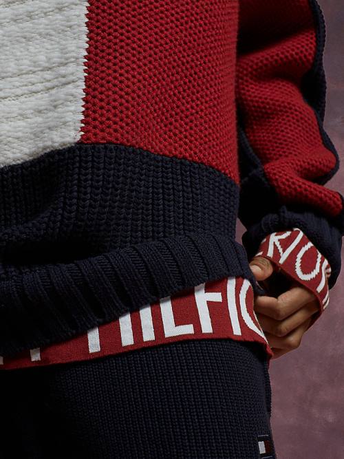 Tommy Hilfiger Flag Icon Mixed Knit Jumper Kazak Erkek Mavi | TH451JLI