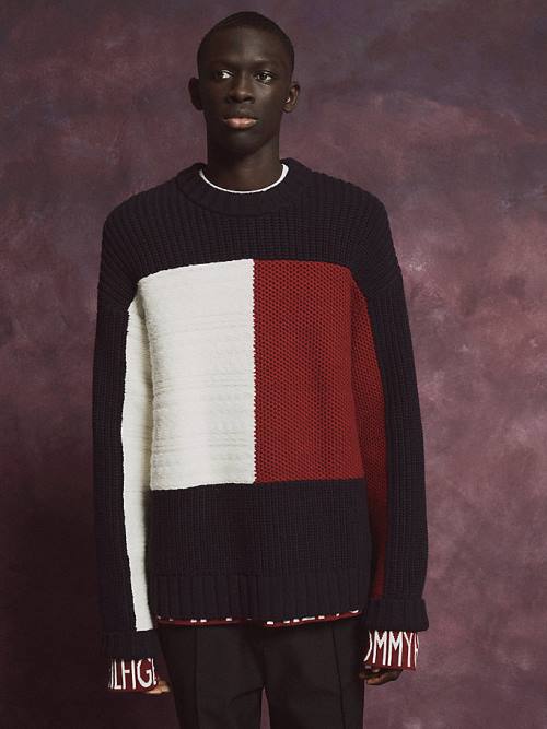 Tommy Hilfiger Flag Icon Mixed Knit Jumper Kazak Erkek Mavi | TH451JLI