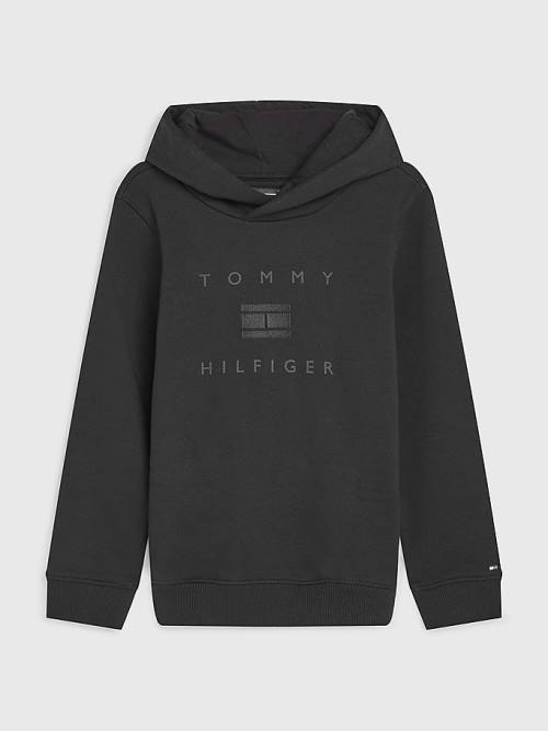 Tommy Hilfiger Flag Logo Kapüşonlu Sweatshirt Erkek Çocuk Siyah | TH672OSQ