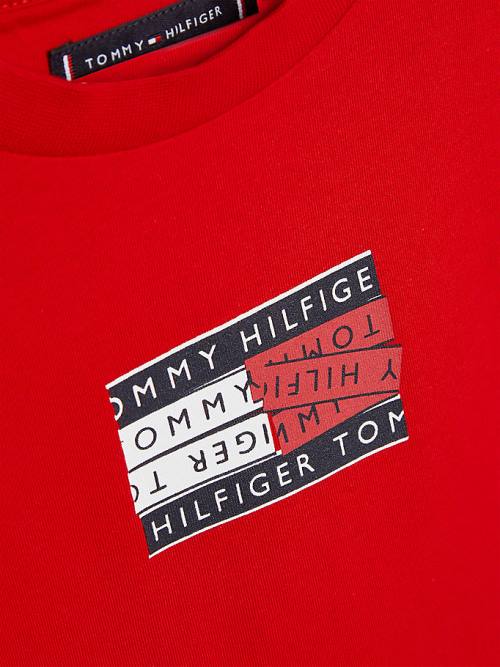 Tommy Hilfiger Flag Logo Tişört Erkek Çocuk Kırmızı | TH250MLH