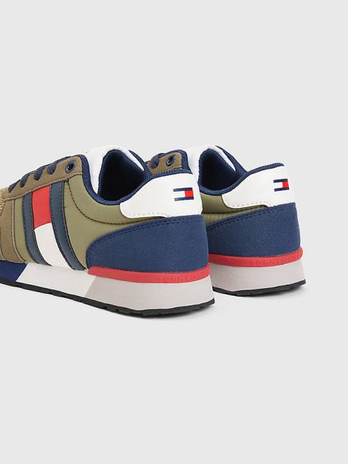 Tommy Hilfiger Flag Low-Top Dantel-Up Spor Ayakkabı Erkek Çocuk Yeşil | TH742NJP