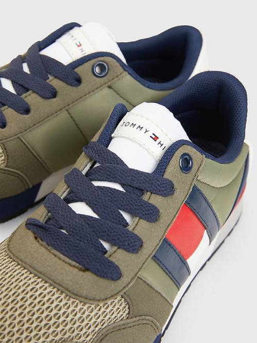 Tommy Hilfiger Flag Low-Top Dantel-Up Spor Ayakkabı Erkek Çocuk Yeşil | TH742NJP