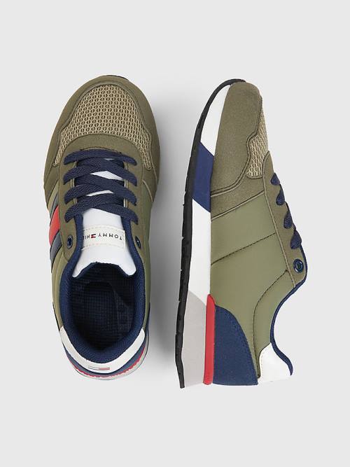 Tommy Hilfiger Flag Low-Top Dantel-Up Spor Ayakkabı Erkek Çocuk Yeşil | TH742NJP