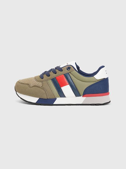 Tommy Hilfiger Flag Low-Top Dantel-Up Spor Ayakkabı Erkek Çocuk Yeşil | TH742NJP