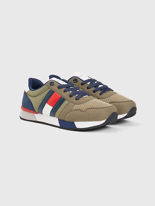 Tommy Hilfiger Flag Low-Top Dantel-Up Spor Ayakkabı Erkek Çocuk Yeşil | TH742NJP