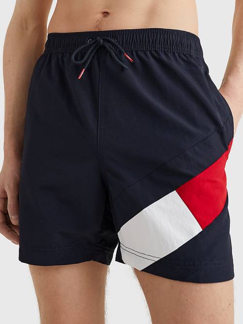 Tommy Hilfiger Flag Mid Cut Cut Cut Length Drawstring Shorts Mayo Erkek Mavi | TH219RUH