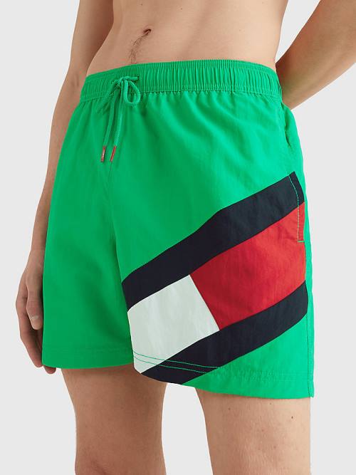 Tommy Hilfiger Flag Mid Cut Cut Cut Length Drawstring Shorts Mayo Erkek Yeşil | TH238ZPE